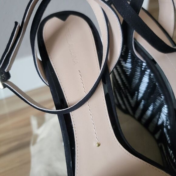 Stella Luna Atelier Paris Sheep Suede Leather Aztex Platform Wedge Sandal Black - Picture 6 of 15